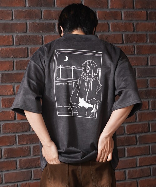 1111clothing(ワンフォークロージング)の「ガール&クロネコ スエードTシャツ / Girl & Kuroneko Suede T-Shirt(Tシャツ/カットソー・レディース・ブラック/オフホワイト/グレー・L/M)」の7枚目の写真