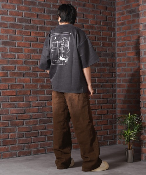 1111clothing(ワンフォークロージング)の「ガール&クロネコ スエードTシャツ / Girl & Kuroneko Suede T-Shirt(Tシャツ/カットソー・レディース・ブラック/オフホワイト/グレー・L/M)」の4枚目の写真