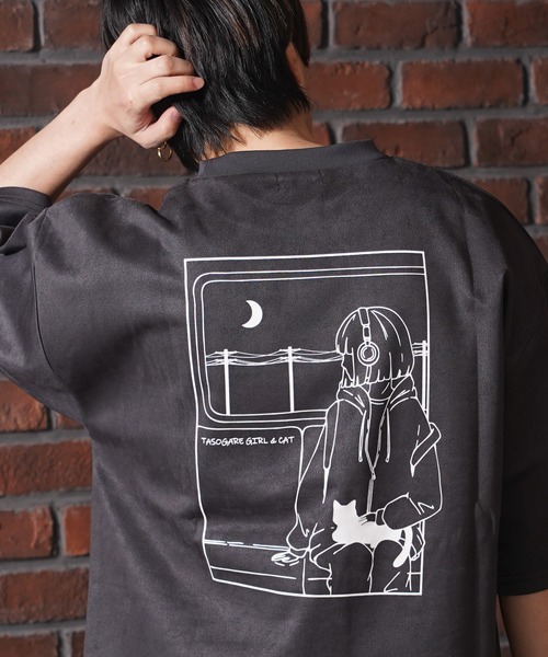 1111clothing(ワンフォークロージング)の「ガール&クロネコ スエードTシャツ / Girl & Kuroneko Suede T-Shirt(Tシャツ/カットソー・レディース・ブラック/オフホワイト/グレー・L/M)」の9枚目の写真