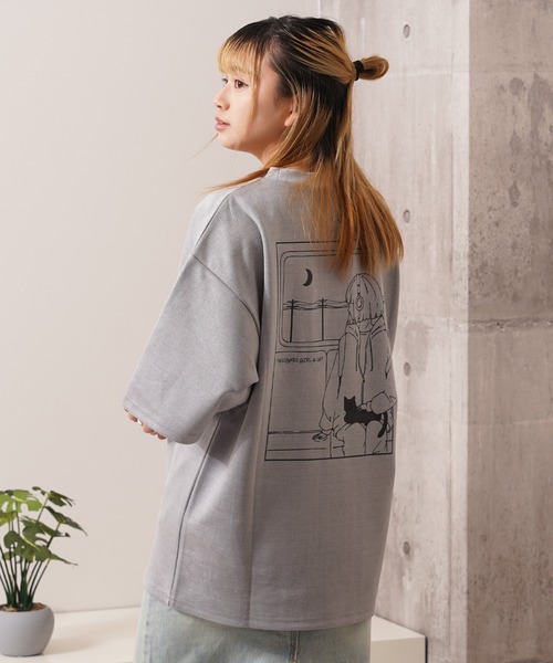 1111clothing(ワンフォークロージング)の「ガール&クロネコ スエードTシャツ / Girl & Kuroneko Suede T-Shirt(Tシャツ/カットソー・レディース・ブラック/オフホワイト/グレー・L/M)」の15枚目の写真