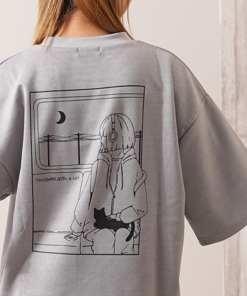 1111clothing(ワンフォークロージング)の「ガール&クロネコ スエードTシャツ / Girl & Kuroneko Suede T-Shirt(Tシャツ/カットソー・レディース・ブラック/オフホワイト/グレー・L/M)」の17枚目の写真