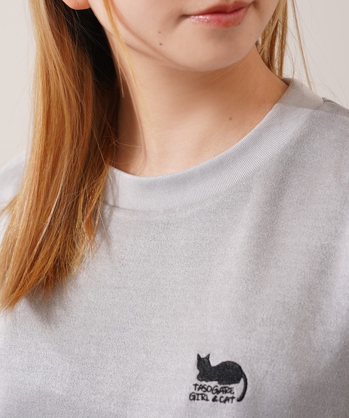 1111clothing(ワンフォークロージング)の「ガール&クロネコ スエードTシャツ / Girl & Kuroneko Suede T-Shirt(Tシャツ/カットソー・レディース・ブラック/オフホワイト/グレー・L/M)」の18枚目の写真