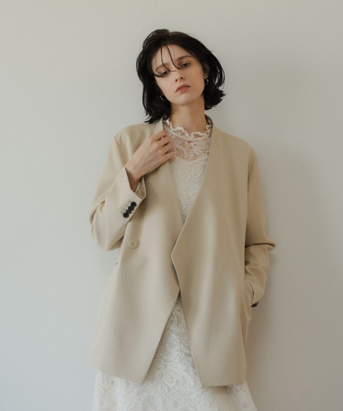 Wi 　LE’RURE Melange collarless ジャケット Melange collarless jacket（ノーカラージャケット）｜LE'RURE