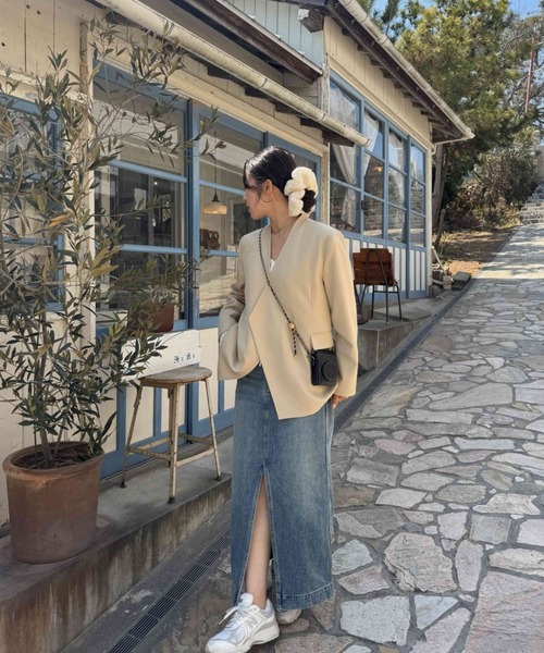 LE'RURE(リルアー)の「Melange collarless jacket(ノーカラージャケット・レディース・アイボリー/ブラック/チャコール/イエロー系・MEDIUM)」の18枚目の写真