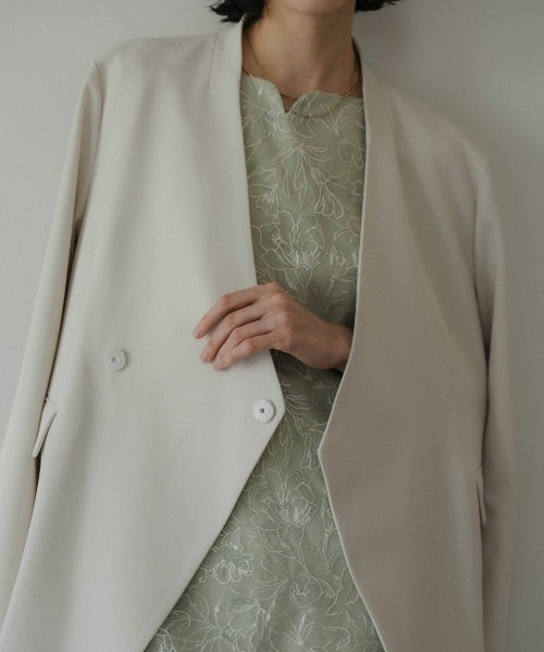 LE'RURE(リルアー)の「Melange collarless jacket(ノーカラージャケット・レディース・アイボリー/ブラック/チャコール/イエロー系・MEDIUM)」の21枚目の写真