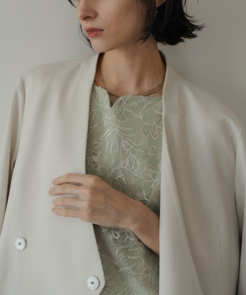 LE'RURE(リルアー)の「Melange collarless jacket(ノーカラージャケット・レディース・アイボリー/ブラック/チャコール/イエロー系・MEDIUM)」の22枚目の写真