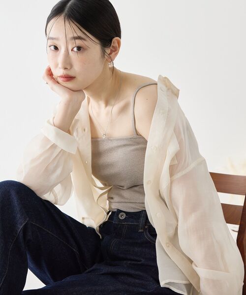 AMERICAN HOLIC（アメリカンホリック）の「カップ付きラメリブキャミソール（キャミソール・レディース・ライトベージュ/チャコールグレー/ブルー/オフホワイト/ライトグレー・M/L）」の15枚目の写真