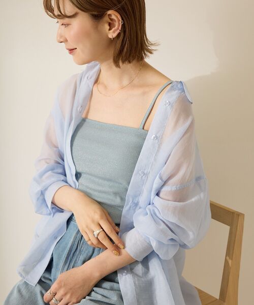 AMERICAN HOLIC（アメリカンホリック）の「カップ付きラメリブキャミソール（キャミソール・レディース・ライトベージュ/チャコールグレー/ブルー/オフホワイト/ライトグレー・M/L）」の5枚目の写真