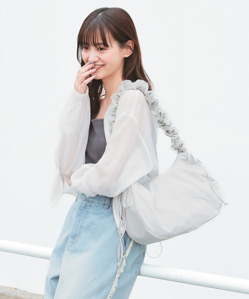 Honeys（ハニーズ）の「シアーギャザーショルダー（ショルダーバッグ・レディース・ピンク/ライトグレー/アイボリー/ブラック/サックスブルー系・FREE）」の13枚目の写真