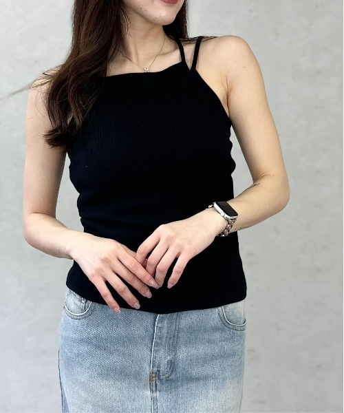 Per sist ence(パーシエンス)の「テレコレイヤード風キャミソール/カップ付き(キャミソール・レディース・イエロー/ブラック/ブラウン/オフホワイト・ONE SIZE)」の9枚目の写真