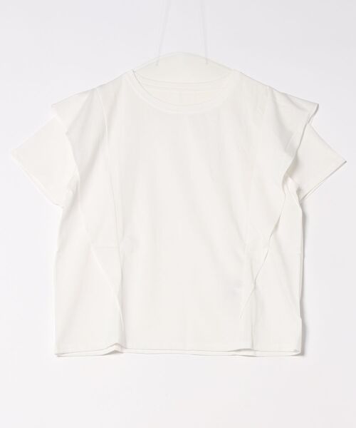 24209R フリーサイズ ラッフル　フリル　スリーブ　Tシャツ　カットソー セール】ラッフルフリルスリーブコンパクトTシャツ（Tシャツ