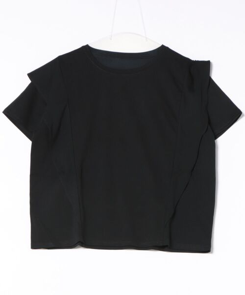 24209R フリーサイズ ラッフル　フリル　スリーブ　Tシャツ　カットソー セール】ラッフルフリルスリーブコンパクトTシャツ（Tシャツ