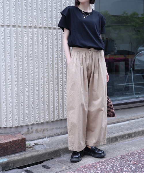 each（イーチ）の「ラッフルフリルスリーブコンパクトTシャツ（Tシャツ/カットソー・レディース・ホワイト/ブラック・FREE）」の12枚目の写真