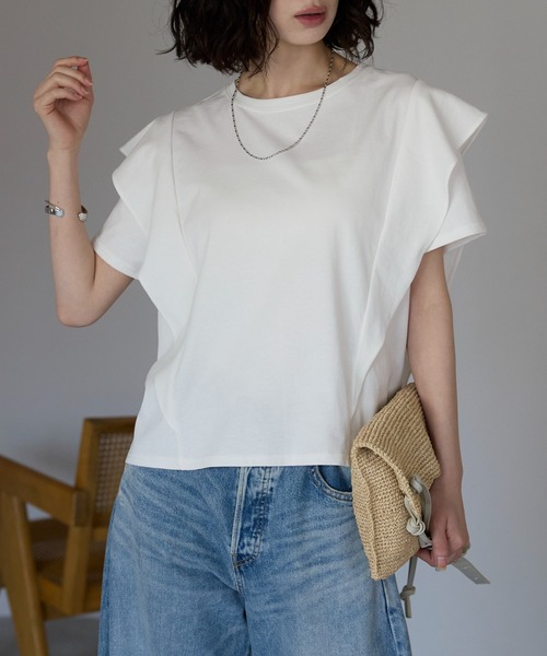 セール】ラッフルフリルスリーブコンパクトTシャツ（Tシャツ
