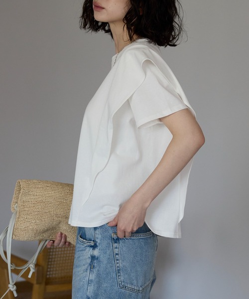 セール】ラッフルフリルスリーブコンパクトTシャツ（Tシャツ