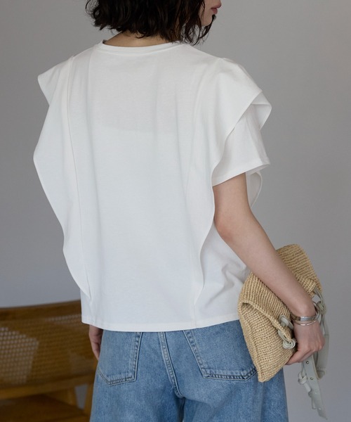 セール】ラッフルフリルスリーブコンパクトTシャツ（Tシャツ
