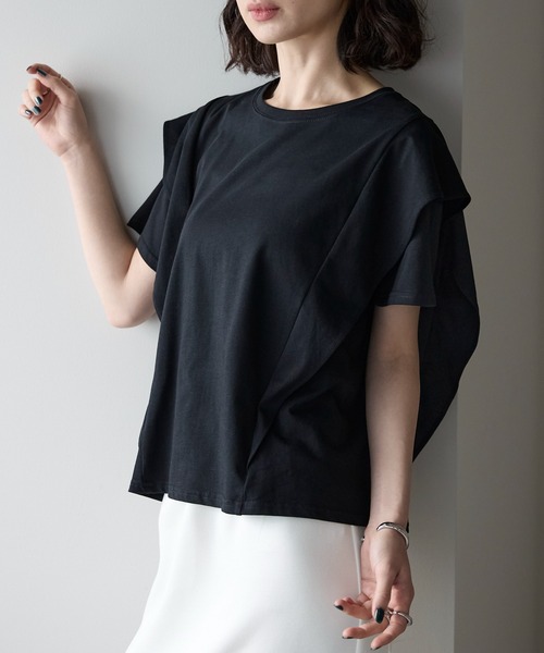 セール】ラッフルフリルスリーブコンパクトTシャツ（Tシャツ