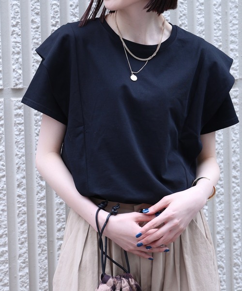 each（イーチ）の「ラッフルフリルスリーブコンパクトTシャツ（Tシャツ/カットソー・レディース・ホワイト/ブラック・FREE）」の16枚目の写真