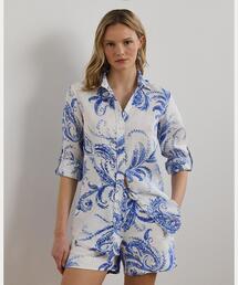 ローレン ラルフ ローレン LAUREN RALPH LAUREN リラックス フィット プリント ロールタブ スリーブ シャツ （100ホワイト） ローレン ラルフ ローレン LAUREN RALPH LAUREN リラックス