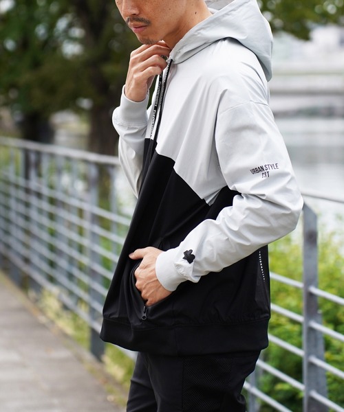 RM)【LUXE/R GOLF】ストレッチ ブロード バイカラー フード プル