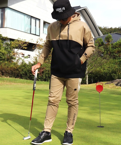 LUXE/R GOLF(ラグジュ ゴルフ)の「(RM)【LUXE/R GOLF】ストレッチ ブロード バイカラー フード プルオーバー シャツ(パーカー・メンズ・チャコールグレー×ブラック/ライトグレー系/ベージュ×ブラック/ホワイト×ブラック・XL/L/M)」の11枚目の写真