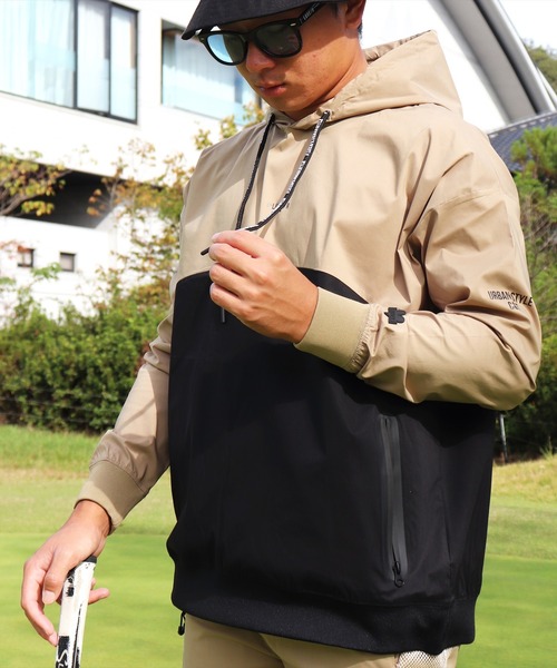LUXE/R GOLF(ラグジュ ゴルフ)の「(RM)【LUXE/R GOLF】ストレッチ ブロード バイカラー フード プルオーバー シャツ(パーカー・メンズ・チャコールグレー×ブラック/ライトグレー系/ベージュ×ブラック/ホワイト×ブラック・XL/L/M)」の14枚目の写真
