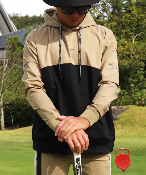 LUXE/R GOLF(ラグジュ ゴルフ)の「(RM)【LUXE/R GOLF】ストレッチ ブロード バイカラー フード プルオーバー シャツ(パーカー・メンズ・チャコールグレー×ブラック/ライトグレー系/ベージュ×ブラック/ホワイト×ブラック・XL/L/M)」の13枚目の写真