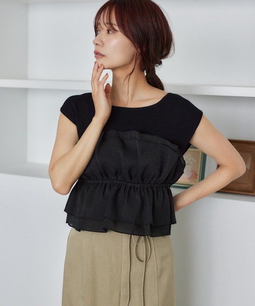 ニット セーター 異素材ビスチェニットプルオーバー  499611 レディース mysty woman ニット セーター 異素材ビスチェニットプルオーバー