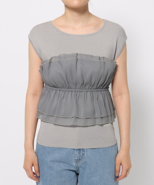 mysty woman（ミスティウーマン）の「異素材ビスチェニットプルオーバー  499611（ニット/セーター・レディース・グレー/アイボリー/ブラック・FREE）」の8枚目の写真