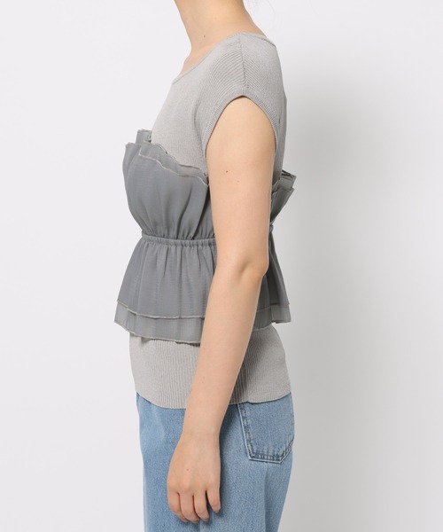 mysty woman（ミスティウーマン）の「異素材ビスチェニットプルオーバー  499611（ニット/セーター・レディース・グレー/アイボリー/ブラック・FREE）」の9枚目の写真