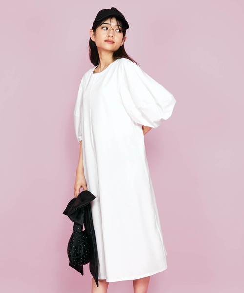 QUEENS COURT（クイーンズコート）の「ボリュームスリーブカットワンピース≪手洗い可能≫（ワンピース・レディース・ブラック/オフホワイト/パープル・M）」の2枚目の写真