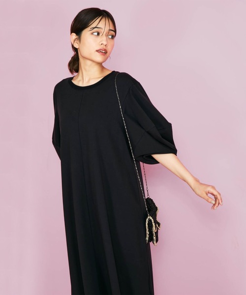 QUEENS COURT（クイーンズコート）の「ボリュームスリーブカットワンピース≪手洗い可能≫（ワンピース・レディース・ブラック/オフホワイト/パープル・M）」の3枚目の写真