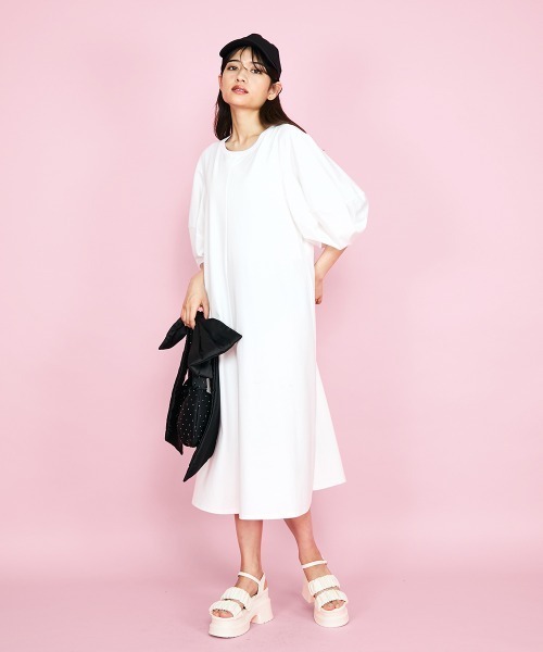 QUEENS COURT（クイーンズコート）の「ボリュームスリーブカットワンピース≪手洗い可能≫（ワンピース・レディース・ブラック/オフホワイト/パープル・M）」の13枚目の写真