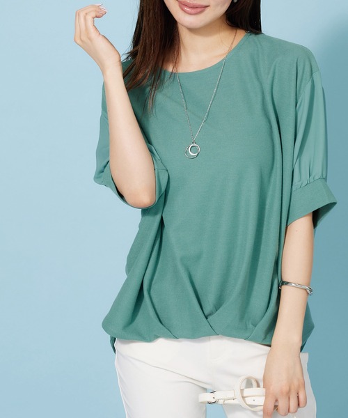 BELLUNA PLUS(ベルーナ)の「ネックレス付!異素材裾タックプルオーバー(Tシャツ/カットソー・レディース・ブラック/エメラルド/チャコール/カーキ・XL/2XL/M/L)」の18枚目の写真