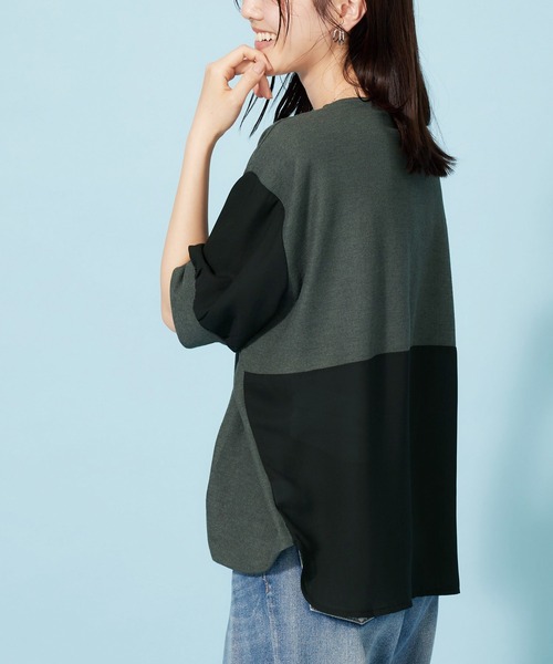 BELLUNA PLUS(ベルーナ)の「ネックレス付!異素材裾タックプルオーバー(Tシャツ/カットソー・レディース・ブラック/エメラルド/チャコール/カーキ・XL/2XL/M/L)」の13枚目の写真