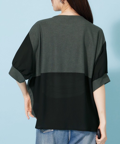 BELLUNA PLUS(ベルーナ)の「ネックレス付!異素材裾タックプルオーバー(Tシャツ/カットソー・レディース・ブラック/エメラルド/チャコール/カーキ・XL/2XL/M/L)」の14枚目の写真
