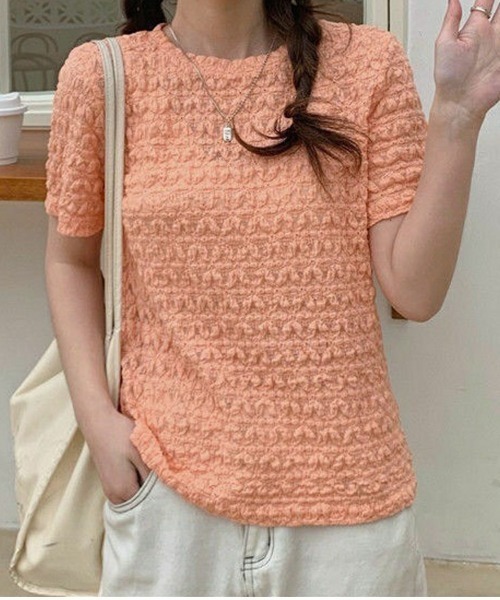 shoppinggo(ショッピングゴー)の「ブラウストップス 白 薄手 花柄 透かし編み Tシャツ(Tシャツ/カットソー・レディース・ホワイト/オレンジ/ブルー・L/M)」の12枚目の写真
