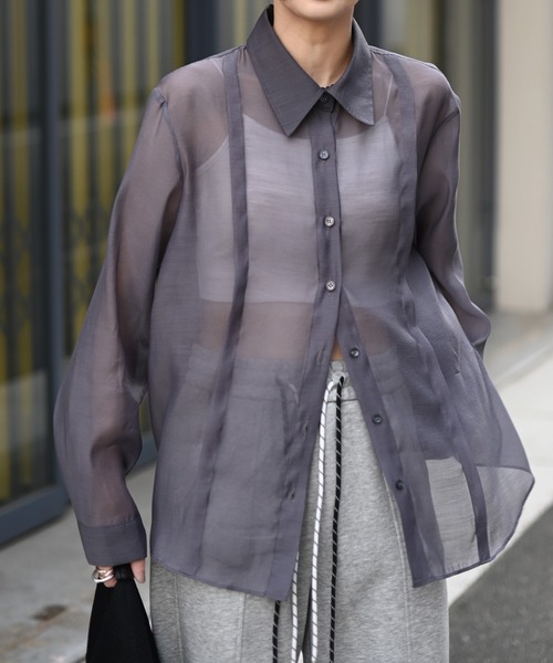 Marient（マリエント）の「シアーラインシャツ（シャツ/ブラウス・レディース・アイボリー/チャコール・FREE）」の2枚目の写真