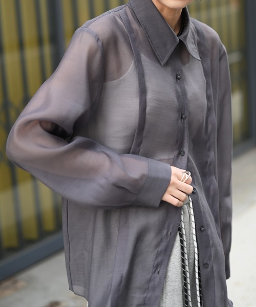 Marient（マリエント）の「シアーラインシャツ（シャツ/ブラウス・レディース・アイボリー/チャコール・FREE）」の5枚目の写真