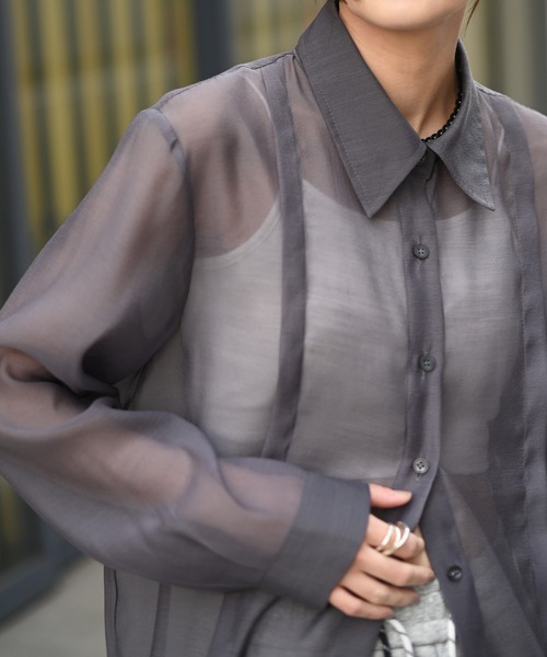 Marient（マリエント）の「シアーラインシャツ（シャツ/ブラウス・レディース・アイボリー/チャコール・FREE）」の4枚目の写真