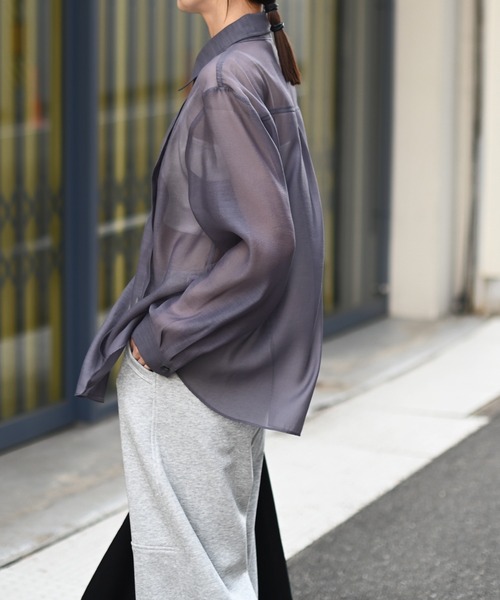 Marient（マリエント）の「シアーラインシャツ（シャツ/ブラウス・レディース・アイボリー/チャコール・FREE）」の3枚目の写真