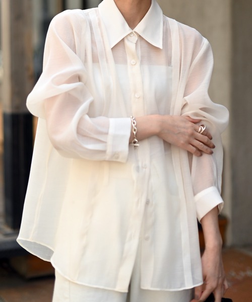 Marient（マリエント）の「シアーラインシャツ（シャツ/ブラウス・レディース・アイボリー/チャコール・FREE）」の19枚目の写真