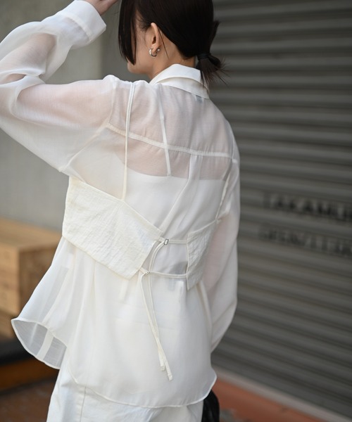 Marient（マリエント）の「シアーラインシャツ（シャツ/ブラウス・レディース・アイボリー/チャコール・FREE）」の16枚目の写真