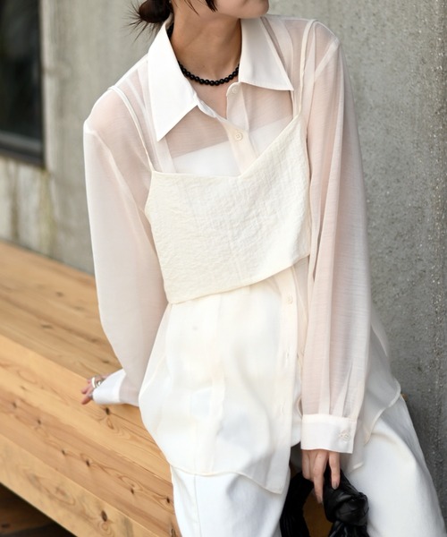 Marient（マリエント）の「シアーラインシャツ（シャツ/ブラウス・レディース・アイボリー/チャコール・FREE）」の13枚目の写真