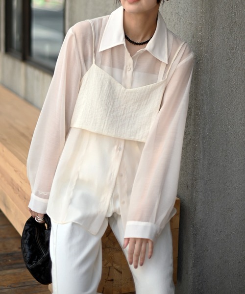 Marient（マリエント）の「シアーラインシャツ（シャツ/ブラウス・レディース・アイボリー/チャコール・FREE）」の12枚目の写真