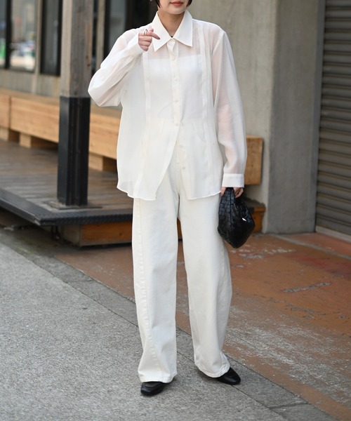 Marient（マリエント）の「シアーラインシャツ（シャツ/ブラウス・レディース・アイボリー/チャコール・FREE）」の11枚目の写真