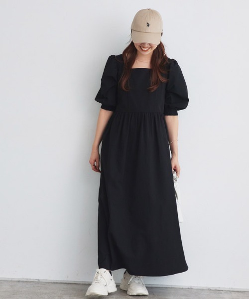 Pierrot(ピエロ)の「リップルパフスリーブワンピース(ワンピース・レディース・ブラック/ネイビー・PM/M/L)」の15枚目の写真