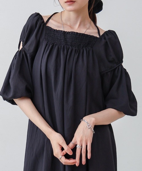 Bab(バブ)の「【低身長向けサイズあり】オフショルギャザースリットワンピース(ワンピース・レディース・ホワイト系その他/グリーン/ブラック・S/M)」の22枚目の写真