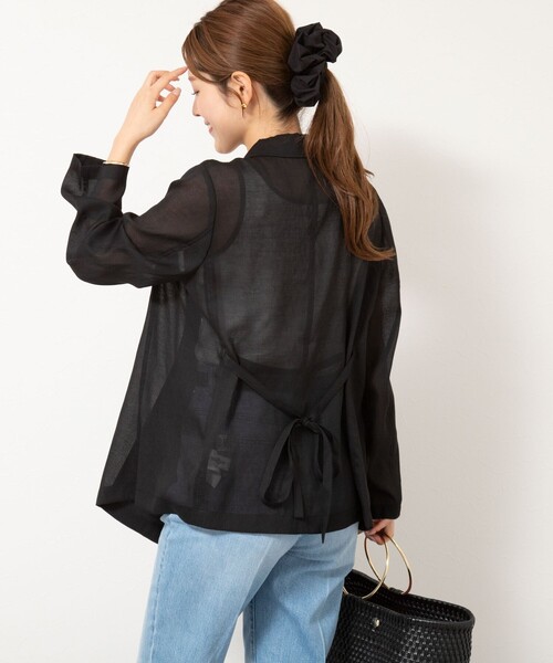 ノーリーズ NOLLEY’S シアー ジャケット 半袖 ブラウン 25SS NOLLEY'S｜ウォッシャブルリネン風シアー5分袖ジャケット