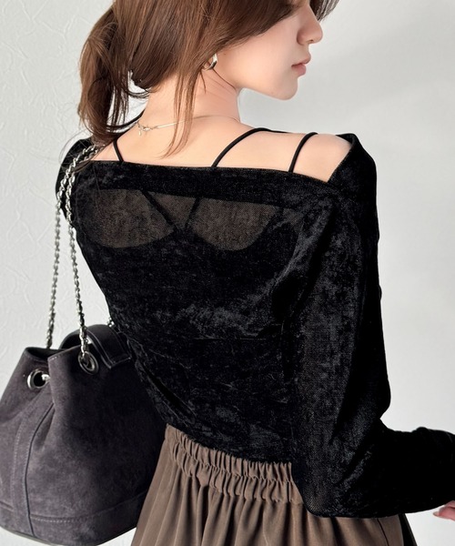 mily bilet(ミウィビレット)の「【mily bilet】一歩先のオシャレにアップデート!シアーベロアワンオフショルドレーププルオーバー(サムホール付き)(Tシャツ/カットソー・レディース・グレー/ピンクベージュ/ブラウン/ブラック・LARGE/X-LARGE/SMALL/MEDIUM)」の17枚目の写真